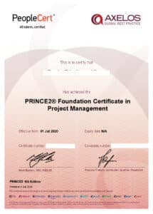 Mentorix - PRINCE2 foundation Certifikat eksempel Peoplecert AXELOS certificate EXAMPLE